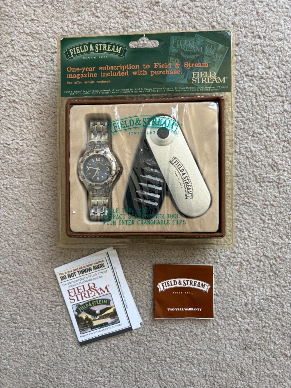 Field & Stream Table Top Caddy Watch & Screwdriver Kit New in Opened Pkg